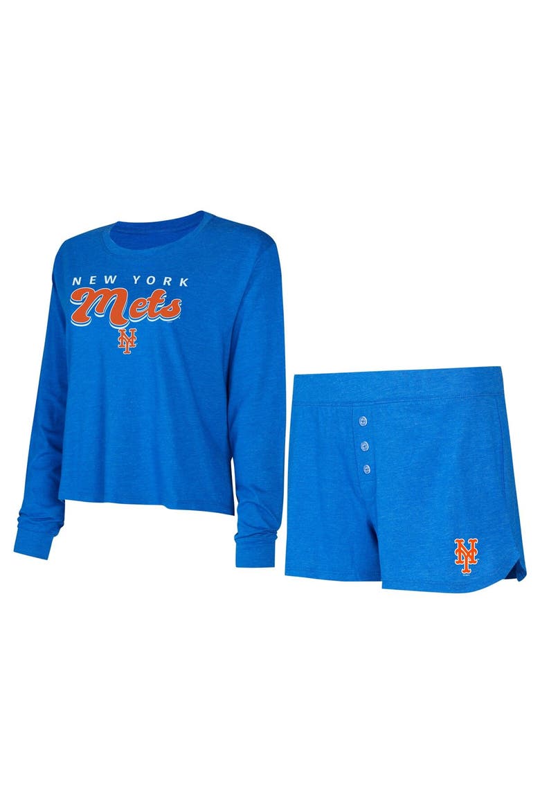 Women's Concepts Sport  Royal New York Mets Meter Knit Long Sleeve T-Shirt & Shorts Set, Main, color, Royal