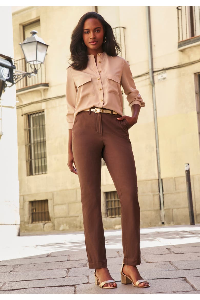 Stretch Cotton Chino Straight Leg Pant, Alternate, color, RICH BROWN