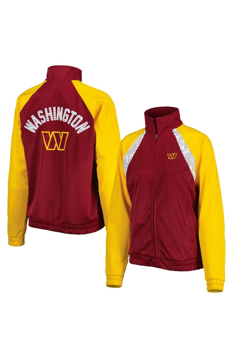 G-III 4HER BY CARL BANKS Women's G-III 4Her by Carl Banks Burgundy/Gold Washington Commanders Confetti Raglan Full-Zip Track Jacket, Main, color, 