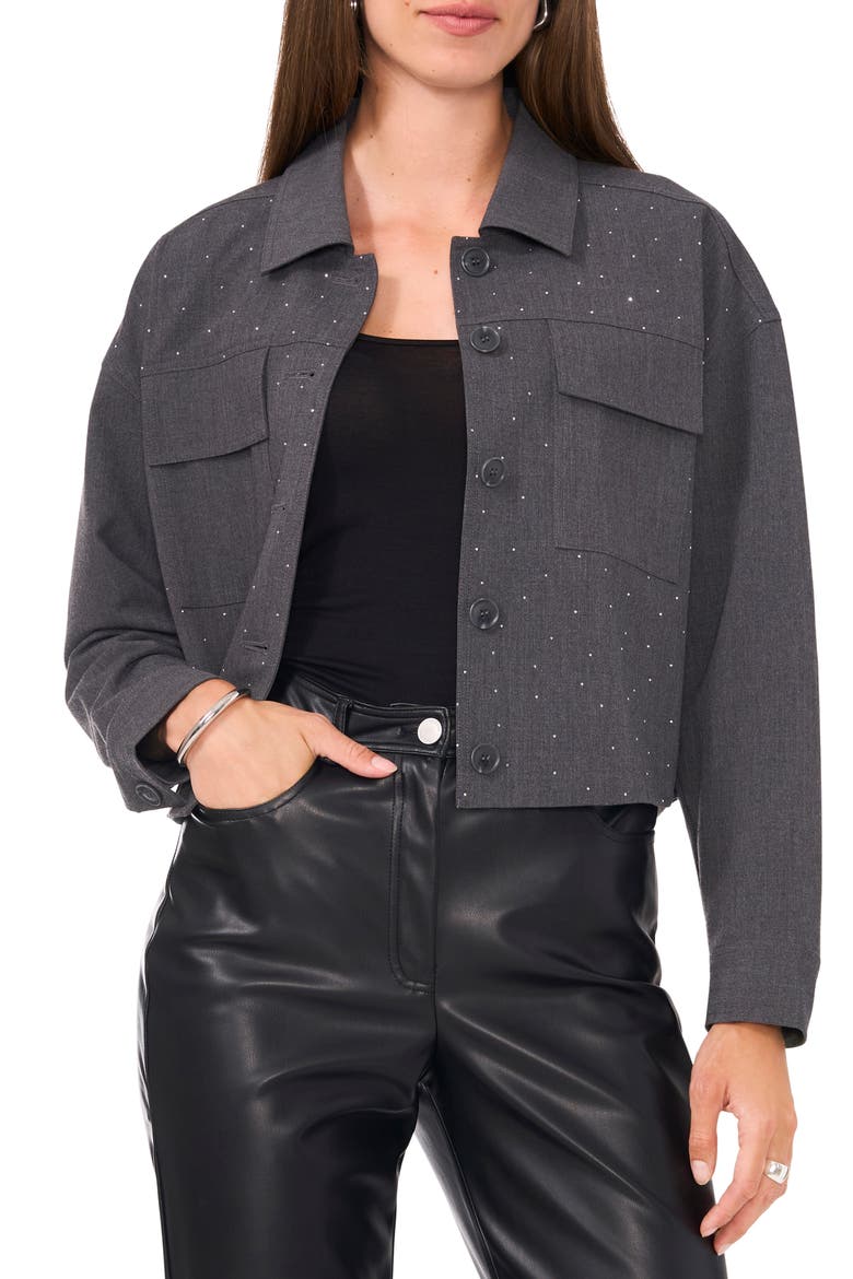 Crystal Stud Crop Shacket, Main, color, MEDIUM HEATHER GREY