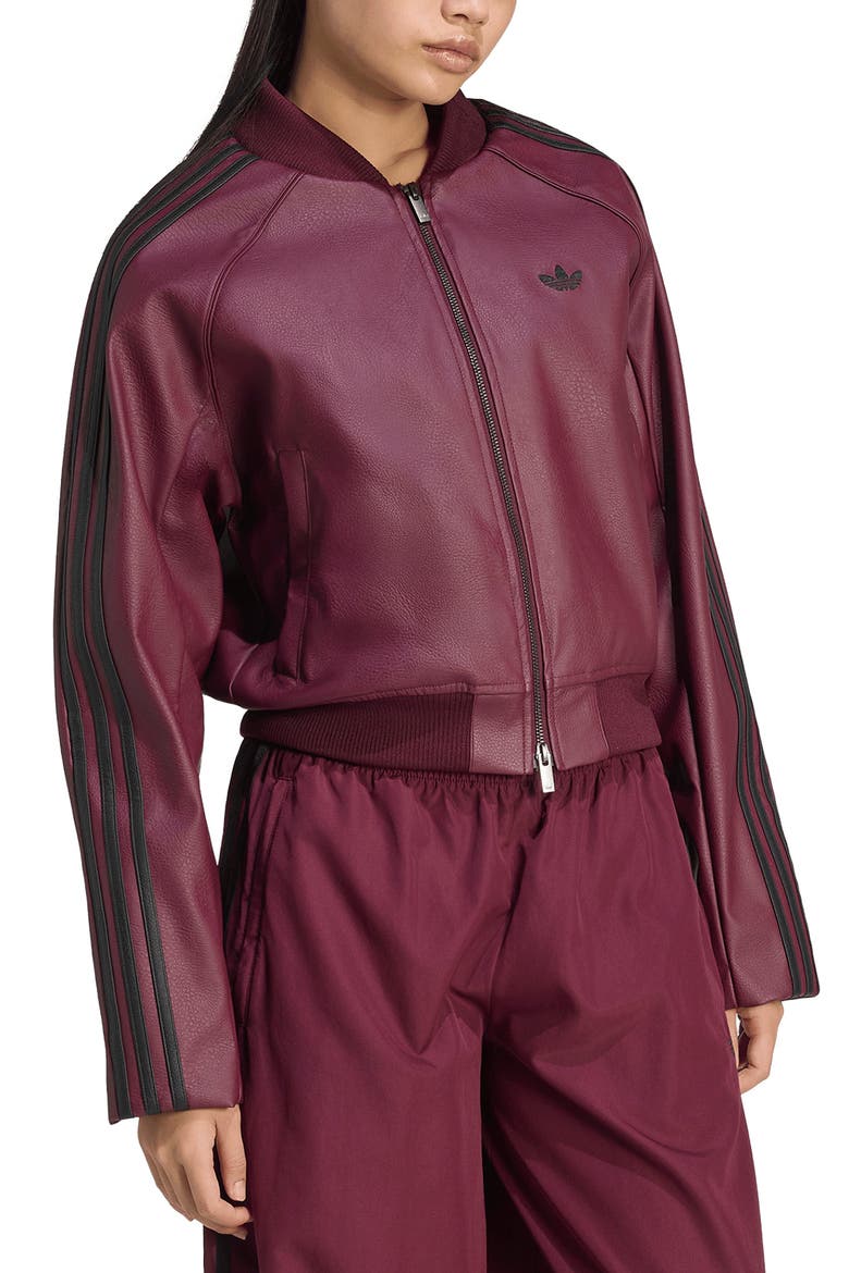 SST Faux Leather Track Jacket, Main, color, MAROON/ BLACK/ DARK GOLD