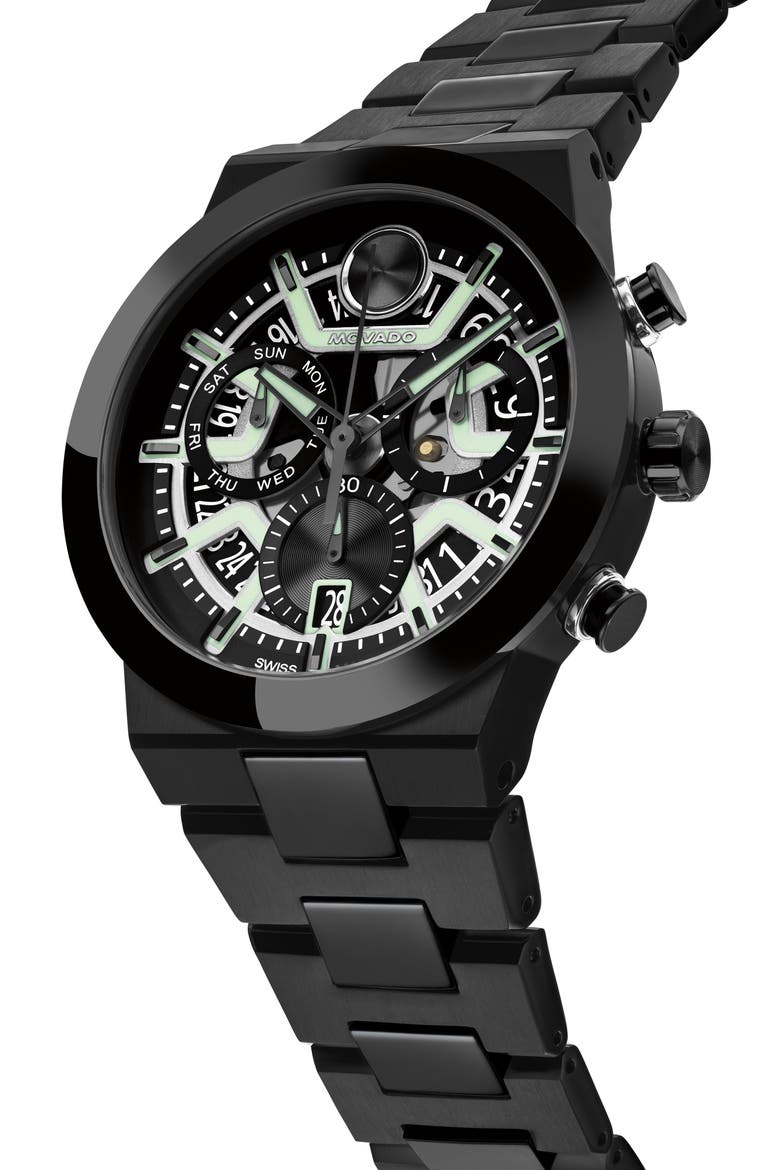Bold Fusion Skeleton Chronograph Silicone Strap Watch, 44.5mm, Alternate, color, BLACK GREY SLNGL TRNSPRNT