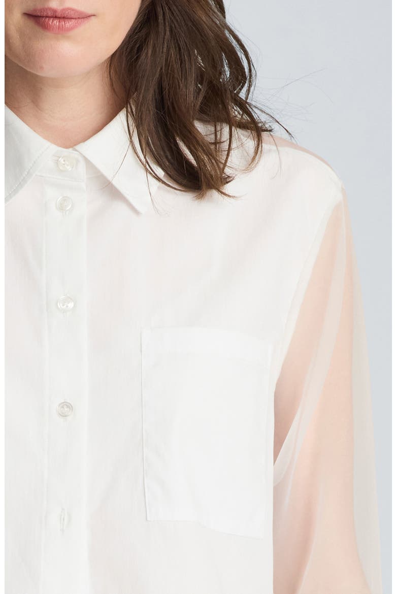 Tie Back Cotton Blend Button-Up Shirt, Alternate, color, PURE WHITE