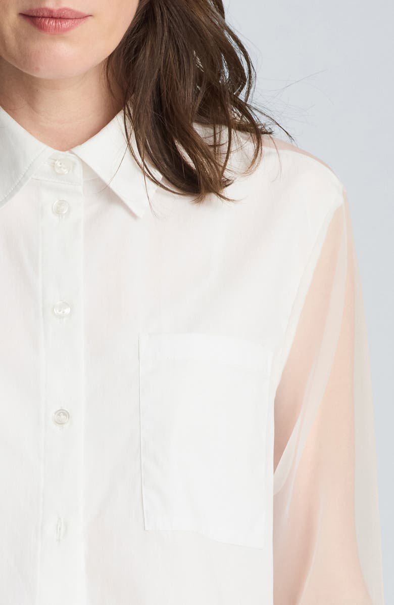 Kenneth Cole Tie Back Cotton Blend Button-Up Shirt, Alternate, color, Pure White