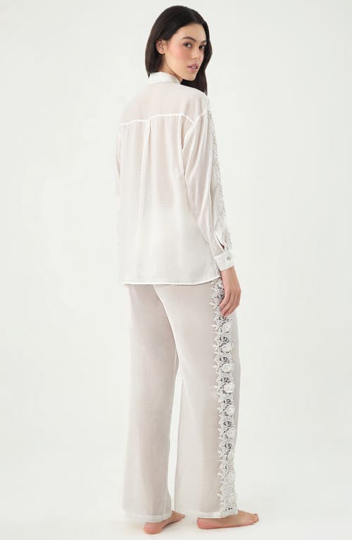 Boamar Marcia Lace Inset Semisheer Cover-up Button-up Shirt In White