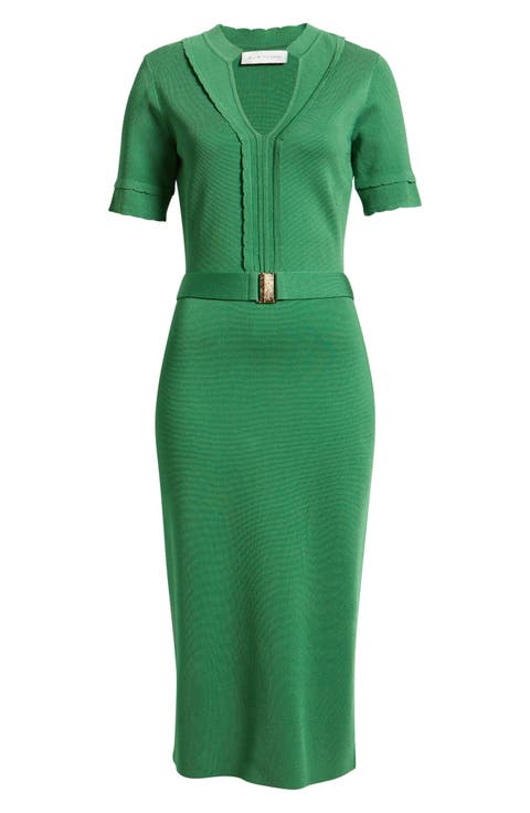 The Zariyah Belted Midi Sweater Dress