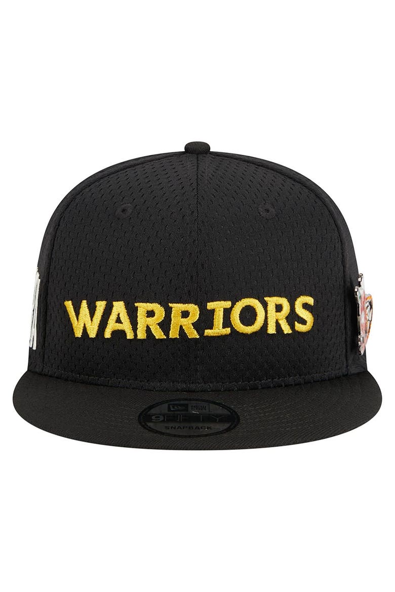 Men's New Era Black Golden State Warriors Post-Up Pin Mesh 9FIFTY Snapback Hat, Alternate, color, Black