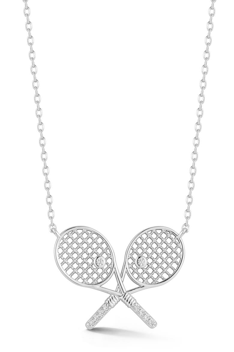 Tennis Racket Pendant Necklace, Main, color, SILVER