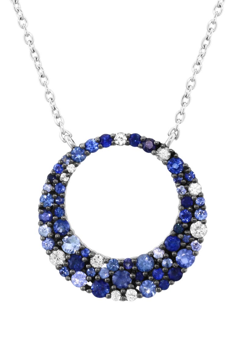 Sterling Silver White & Blue Sapphire Circle Pendant Necklace, Alternate, color, BLUE