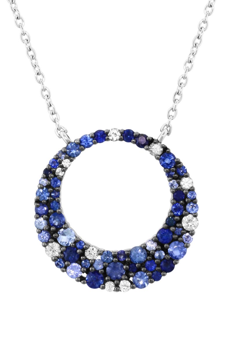 EFFY Sterling Silver White & Blue Sapphire Circle Pendant Necklace, Alternate, color, Blue
