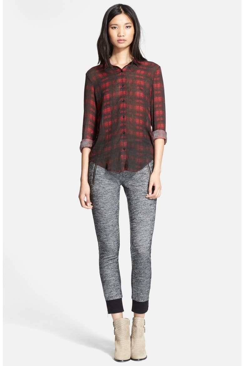 Plaid Print Cotton & Silk Shirt, Alternate, color, RED