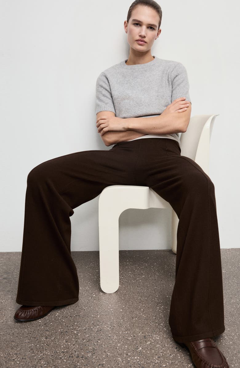 MANGO Seamed Knit Straight Leg Pants, Alternate, color, Chocolate