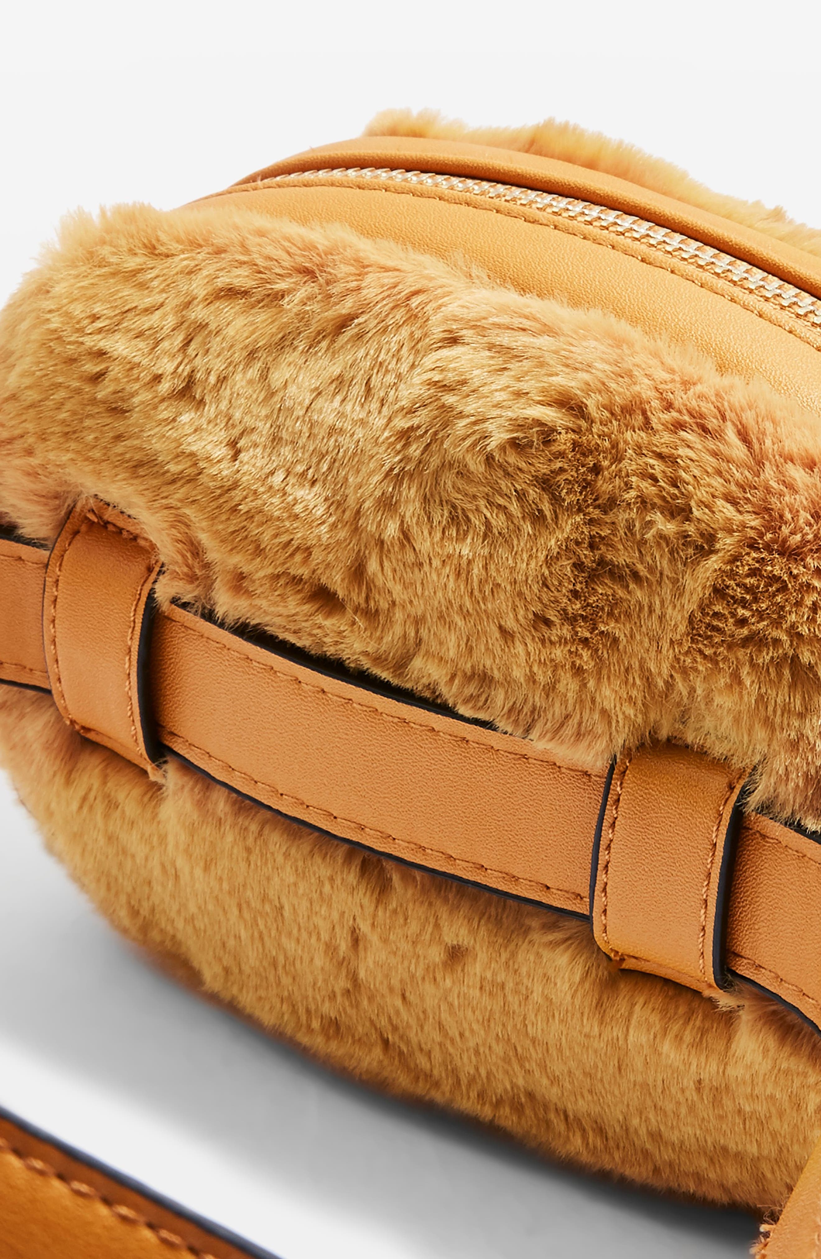 Faux Fur Oval Bumbag, Alternate, color, MUSTARD