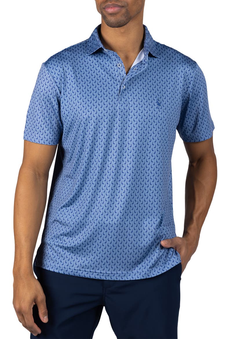 Byrds Print Performance Polo, Main, color, DENIM