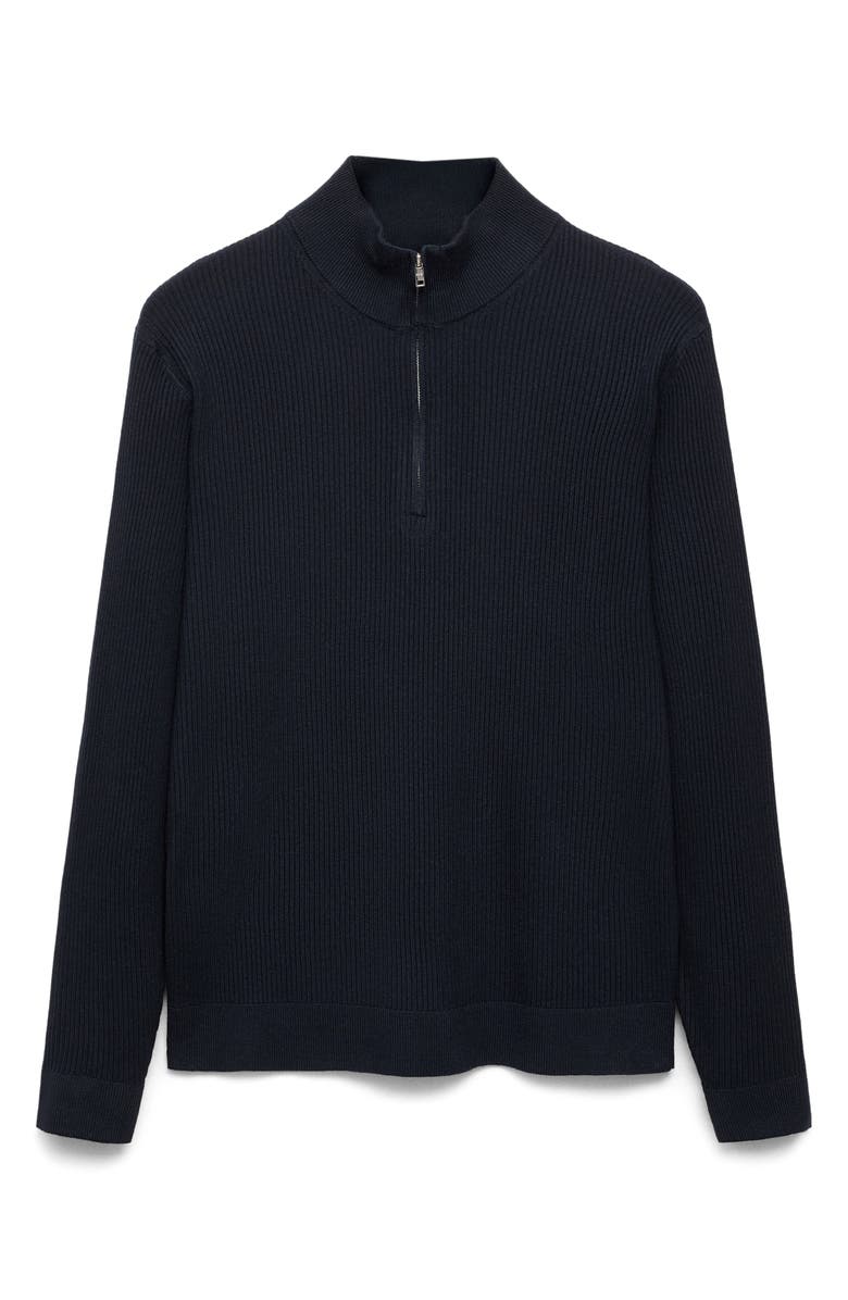 MANGO Rib Quarter Zip Sweater, Alternate, color, Navy
