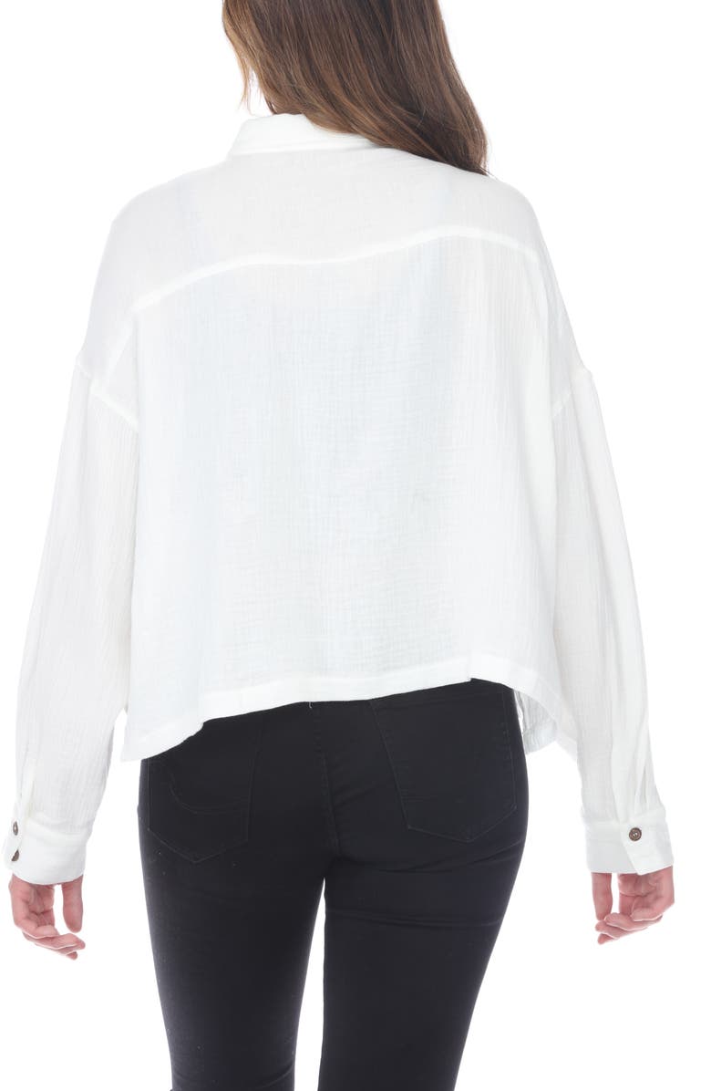 RAIN AND ROSE Cropped Cotton Gauze Button-Up Shirt, Alternate, color, White