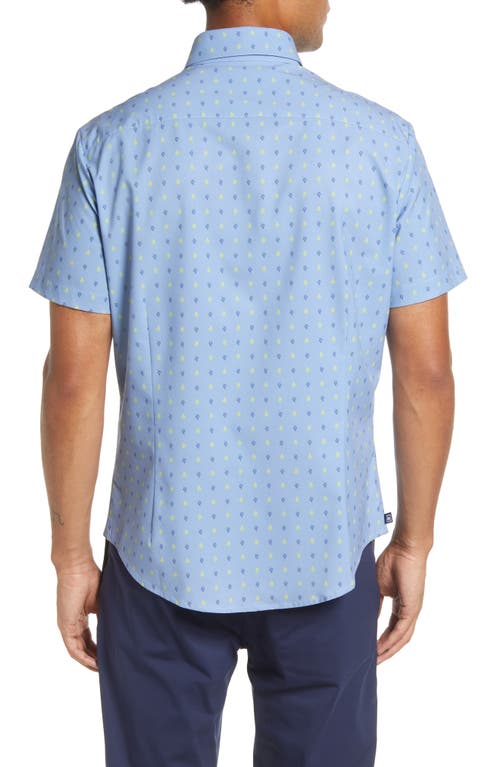 Mizzen + Main Leeward Trim Fit Leaf Print Short Sleeve Performance Button-up Shirt In Blue