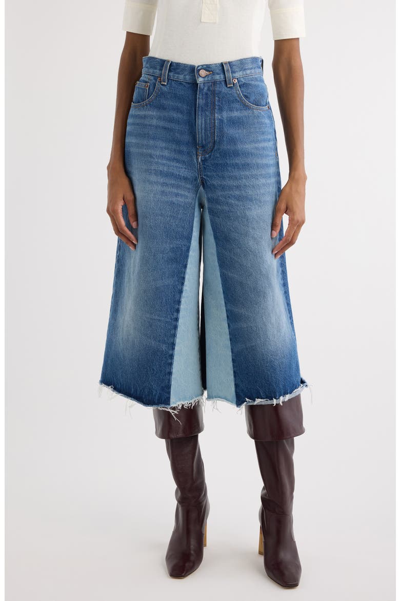 Colorblock Denim Culottes, Main, color, DARK NIGHT BLUE