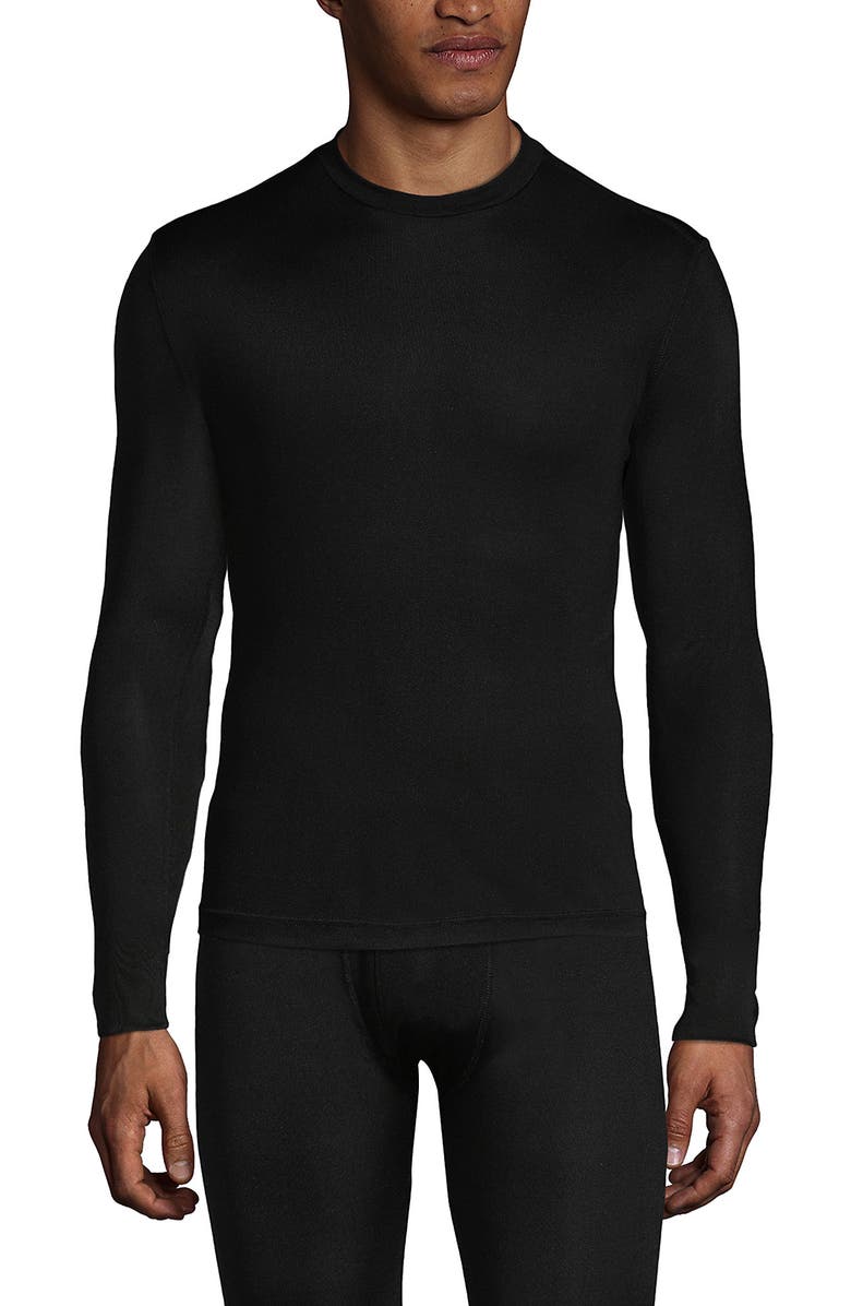 Lands' End Silk Long Underwear Crew Neck, Main, color, Black