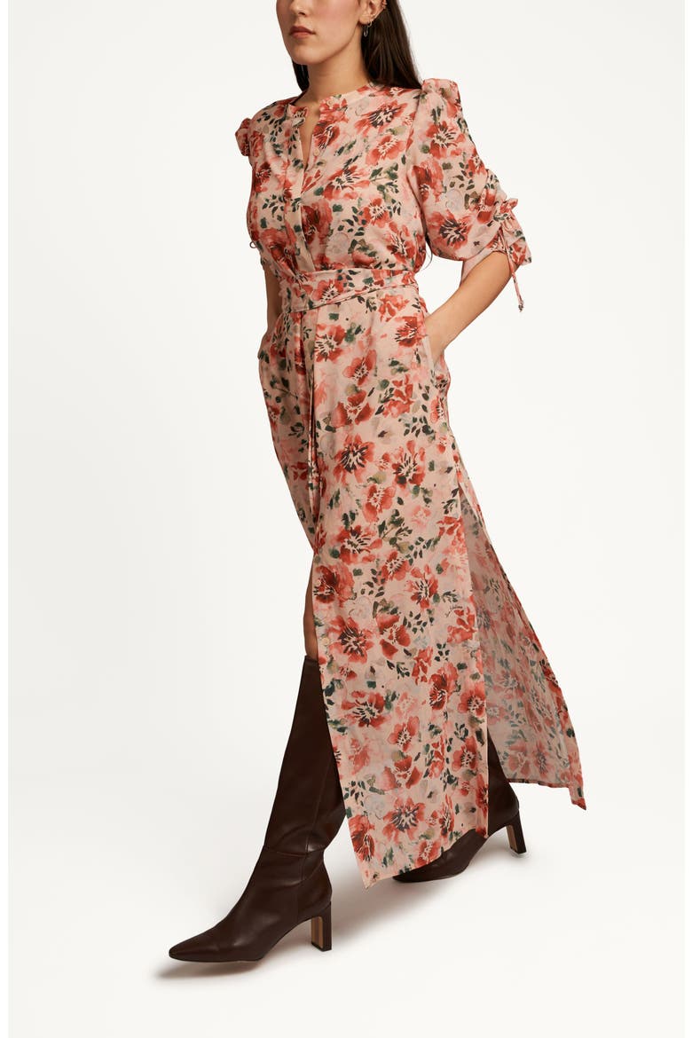 Floral Print Maxi Dress, Alternate, color, ALMOND WATERCOLOR FLORAL