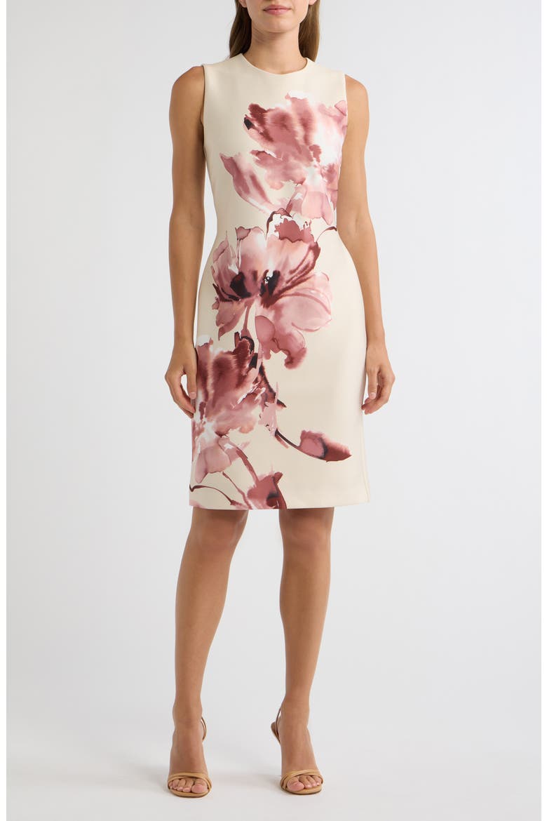 Floral Sleeveless Sheath Dress, Main, color, IVORY SHELL MULTI