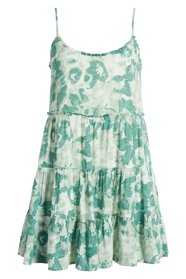 Floral Print Tiered Babydoll Sundress, Alternate, color, GREEN SUNBURST HIBISCUS