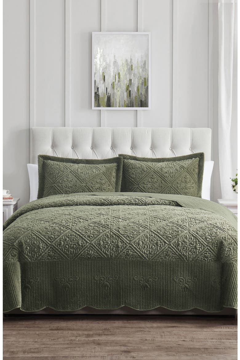 Westland Reversible Quilt & Shams Set, Alternate, color, OLIVE MOSS
