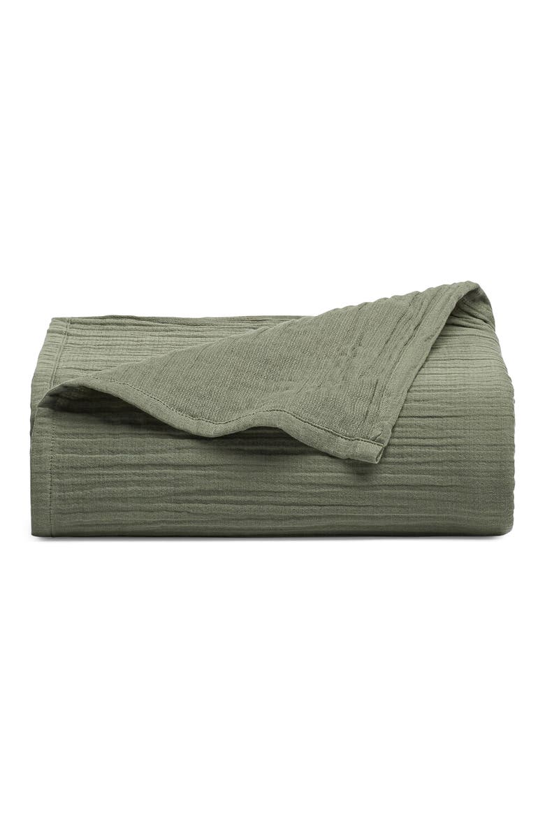Zen Crinkled Cotton Gauze Flat Sheet, Main, color, MATCHA