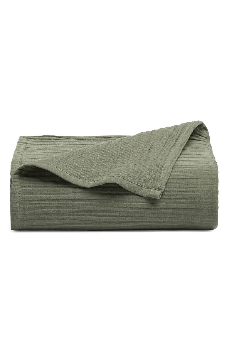 Crane Air Zen Crinkled Cotton Gauze Flat Sheet, Main, color, Matcha