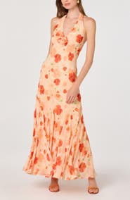 ASTR the Label Yasmen Floral Plunge Halter Neck Maxi Dress