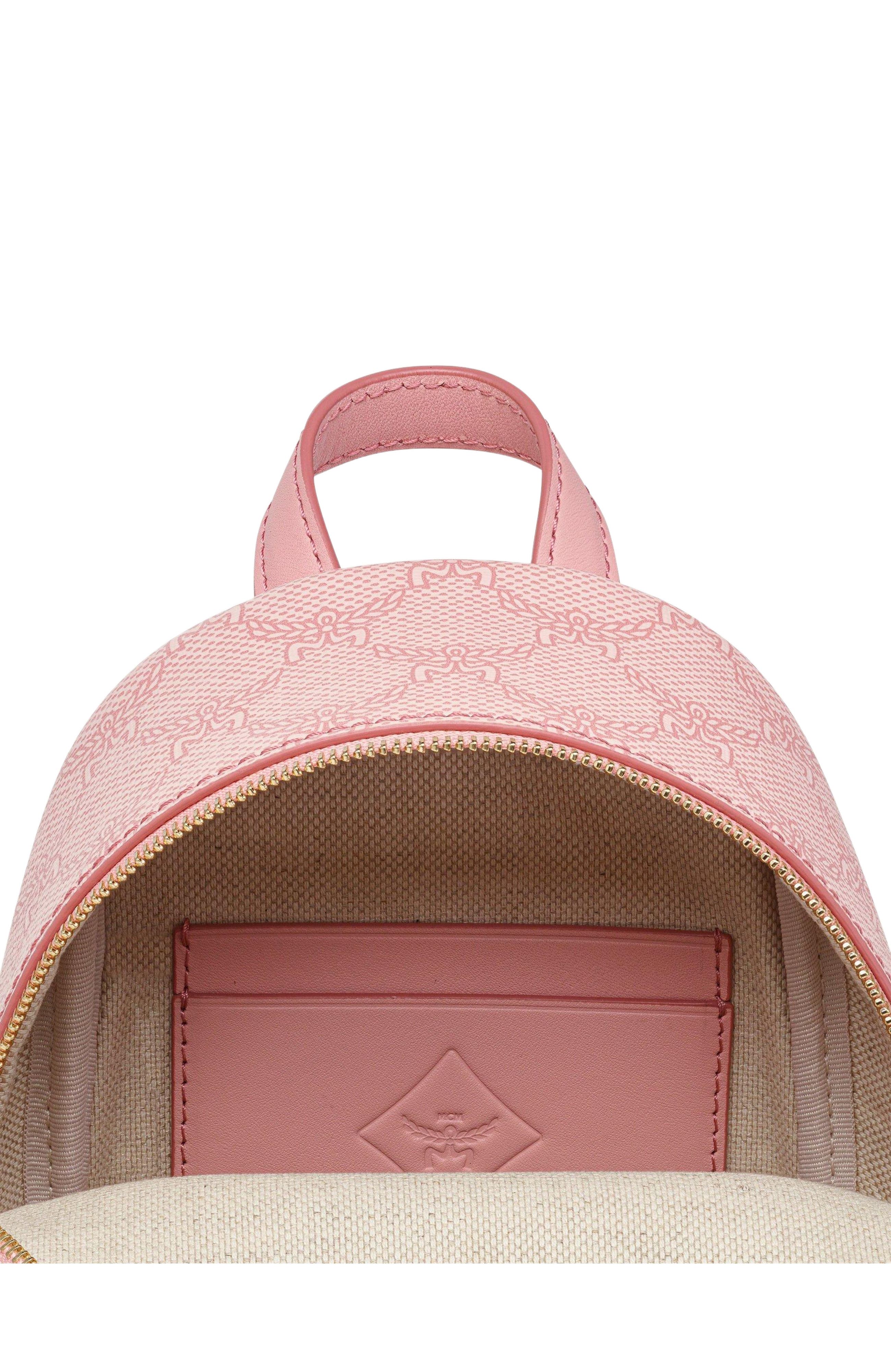 MCM Stark Bebe Boo Backpack in Lauretos, Alternate, color, Silver Pink