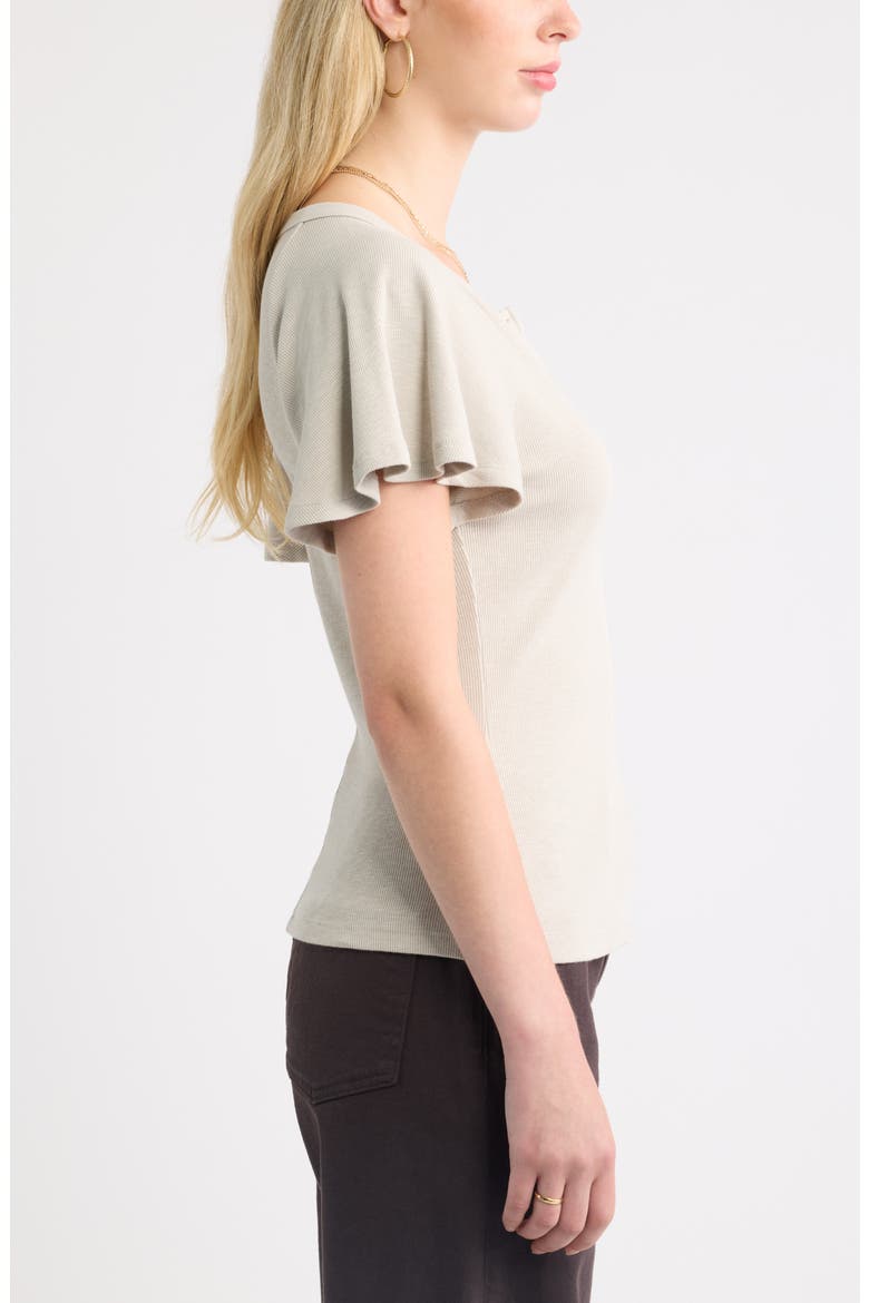 Flutter Sleeve Ribbed Henley, Alternate, color, BEIGE SILVER