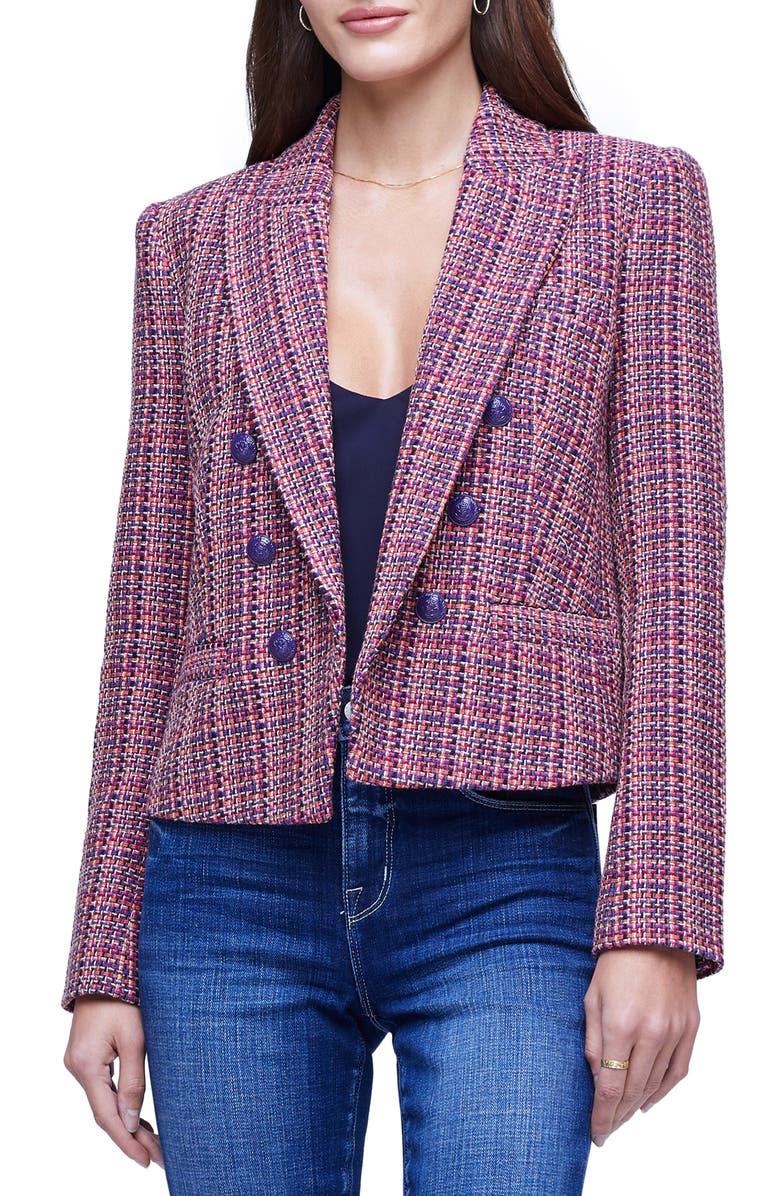 L'AGENCE Brooke Double Breasted Tweed Crop Blazer, Main, color,
