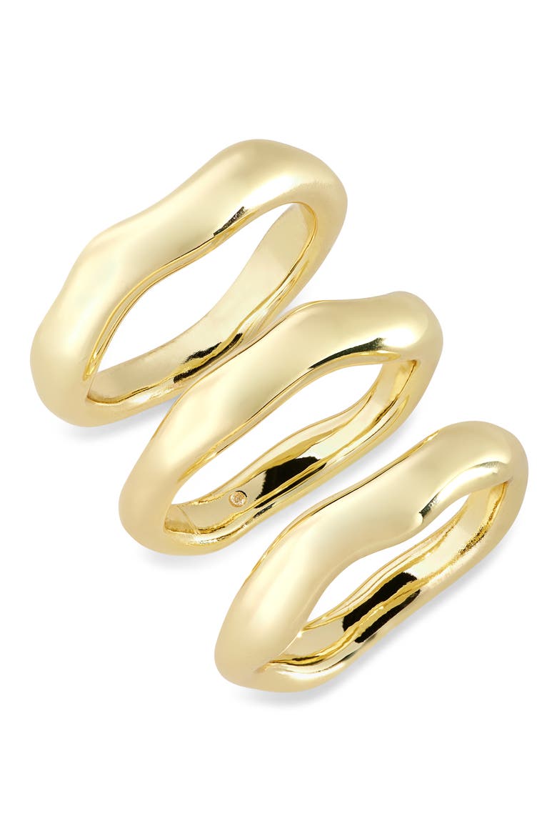 Set of 3 Molten Stackable Rings, Main, color, GOLD