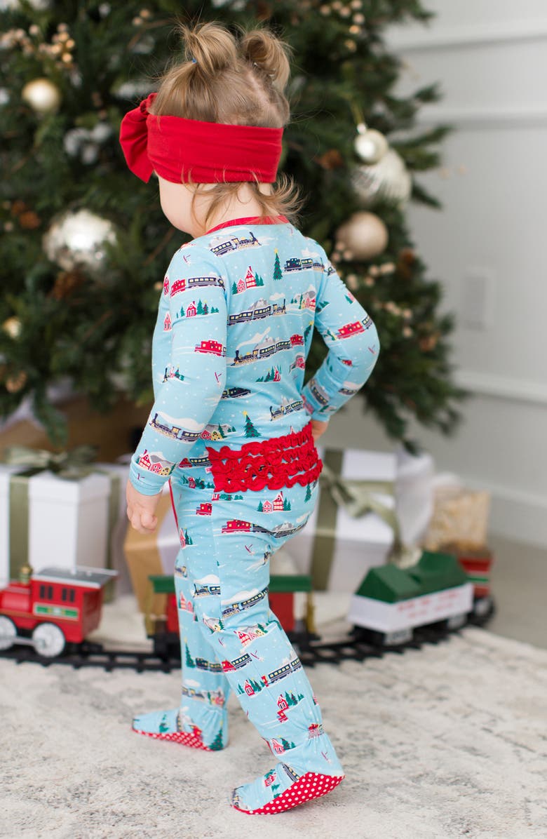 RuffleButts All Aboard Ruffle Convertible Zip Footie, Alternate, color, 