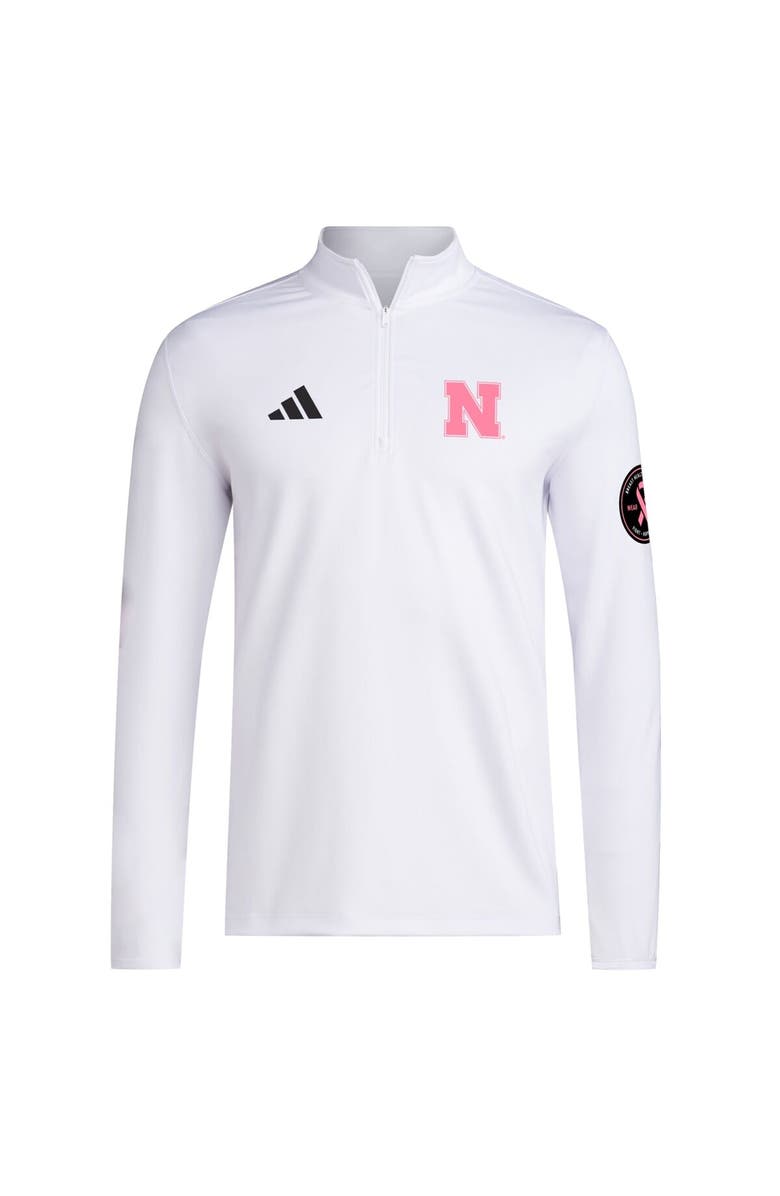 adidas Men's adidas White Nebraska Huskers Wear Pink Quarter-Zip Pullover, Alternate, color, White