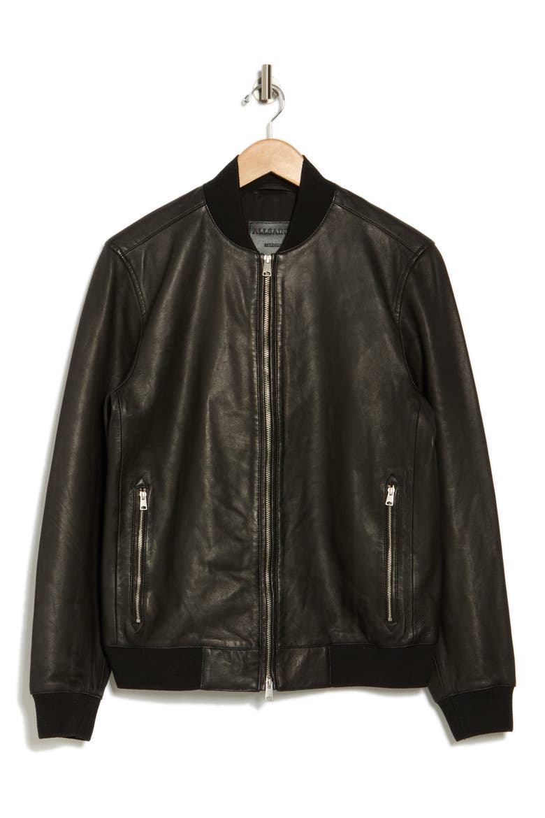 Niko Leather Bomber Jacket, Alternate, color, BLACK