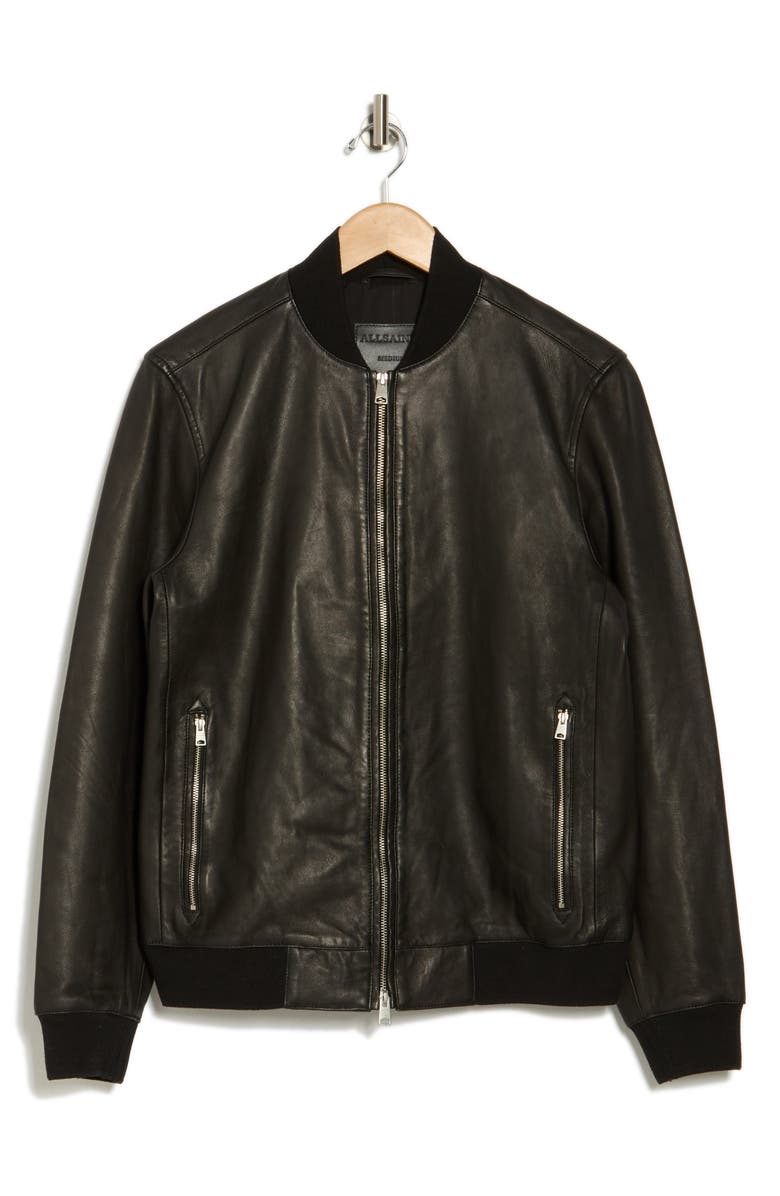 AllSaints Niko Leather Bomber Jacket, Alternate, color, Black