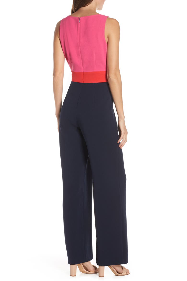 Colorblock Crepe Jumpsuit, Alternate, color, NAVY/ RED