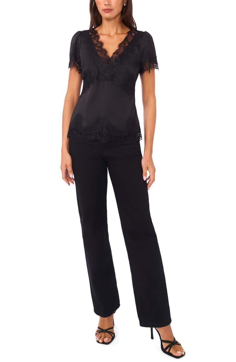 Vince Camuto Lace Satin Top, Alternate, color, Rich Black