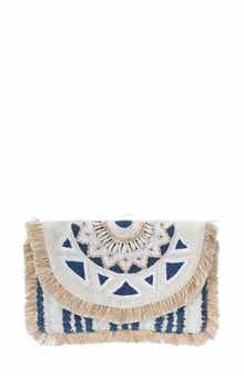 Beaded Flap Canvas Clutch