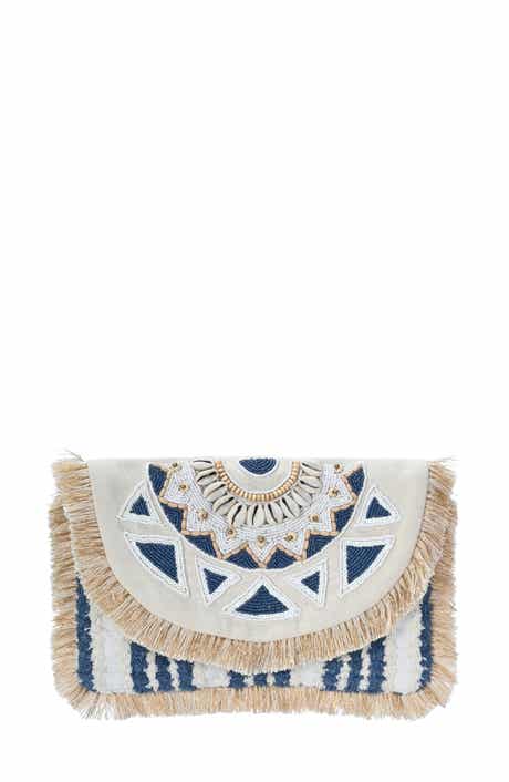 Beaded Flap Canvas Clutch