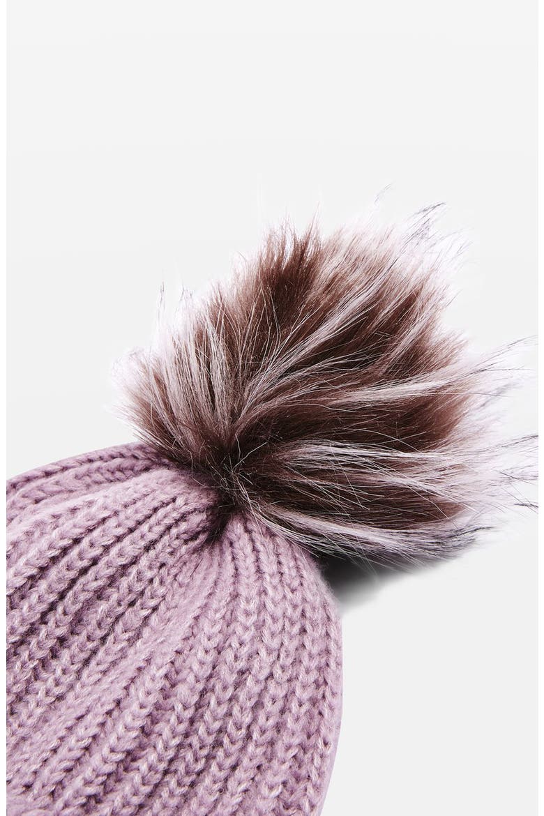 Faux Fur Pompom Beanie, Alternate, color, LILAC
