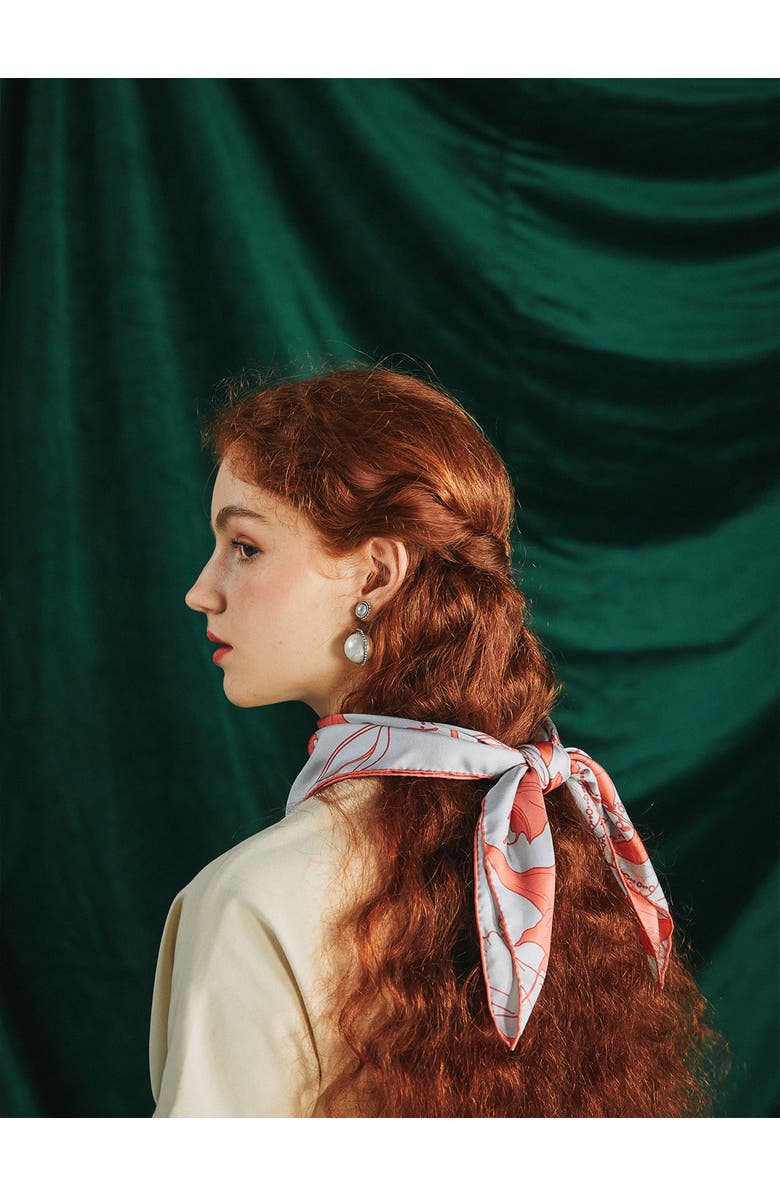 Lost Pattern "Datura" Silk Bandana Scarf, Alternate, color, Silver