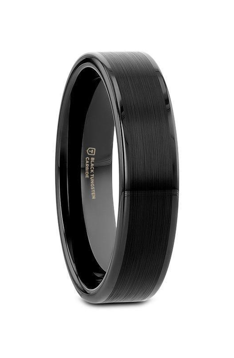 Vulcan Flat Tungsten Ring With Brushed Center and Polished Edges