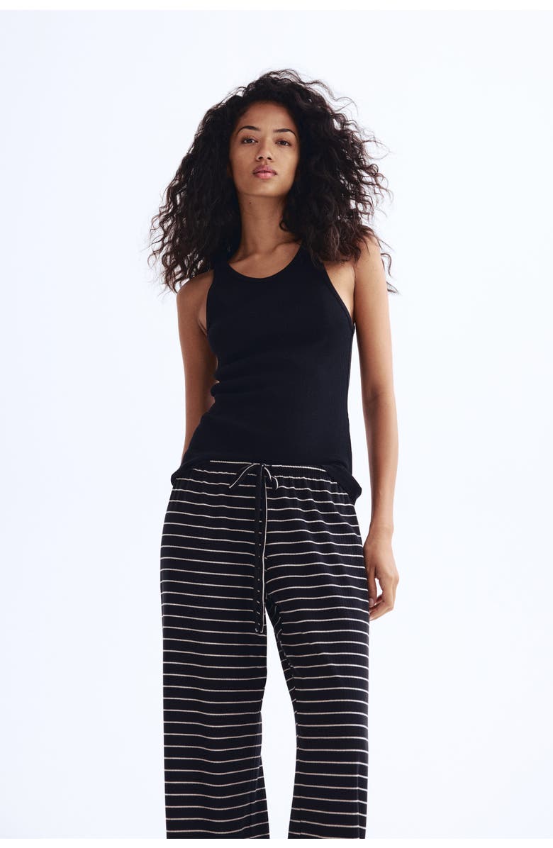 H&M Cotton-blend Trousers, Alternate, color, Black/Striped
