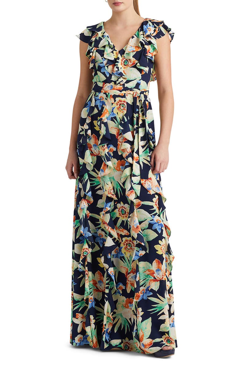 Ralph Lauren Floral Tie Waist Dress, Main, color,