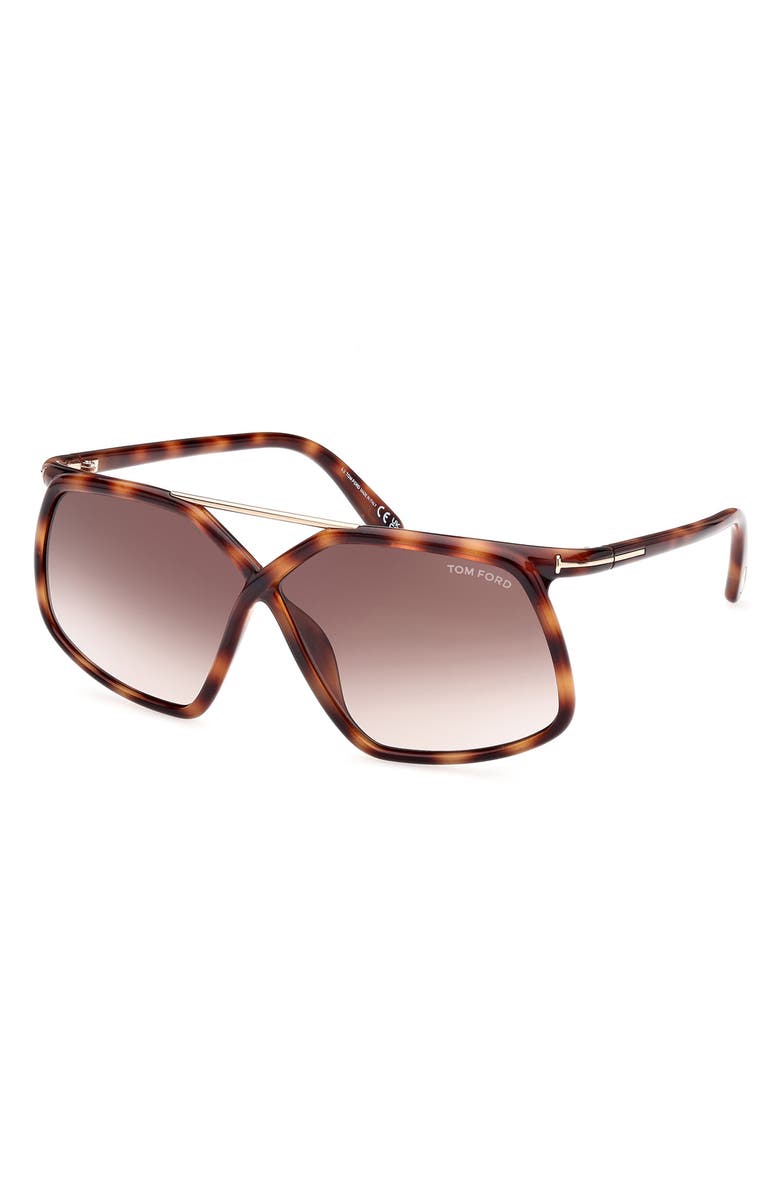 TOM FORD Meryl 64mm Gradient Polarized Oversize Square Sunglasses, Alternate, color, Shiny Havana Rose Gold/ Brown