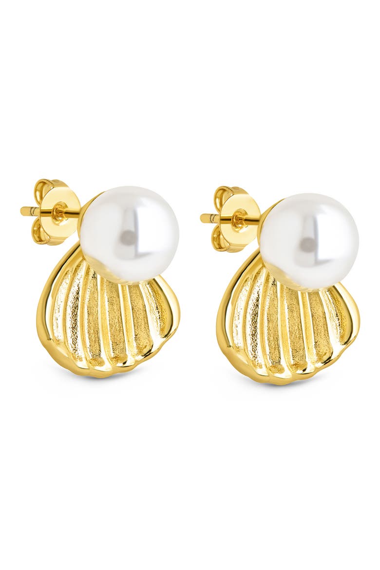 Alice Faux Pearl Shell Stud Earrings, Alternate, color, GOLD