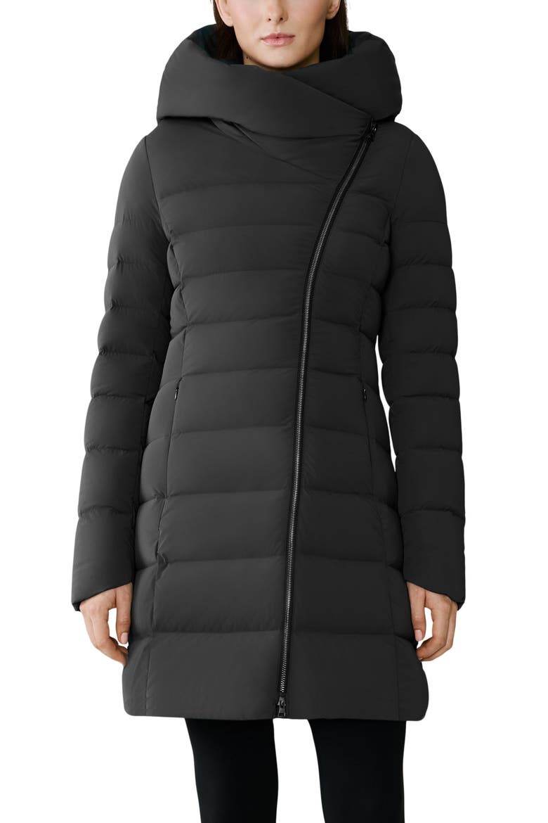 Judy Water Resistant 700 Fill Power Hooded Down Coat, Main, color, BLACK